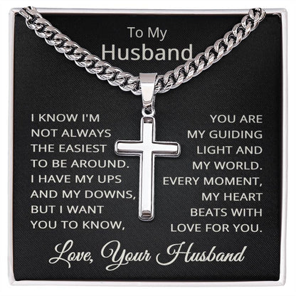 Husband Love Your Husband Necklace for Husband To My Husband Gift for Him Men Jewelry Cuban Link Chain with Cross Pendant