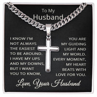 Load image into Gallery viewer, Husband Love Your Husband Necklace for Husband To My Husband Gift for Him Men Jewelry Cuban Link Chain with Cross Pendant
