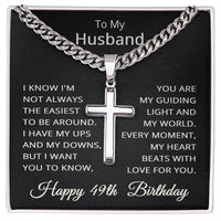 Load image into Gallery viewer, 49th Birthday Gifts for Husband – To My Husband Cross Necklace – Men’s Stainless Steel Cuban Link Chain
