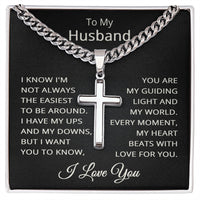 Load image into Gallery viewer, Husband I Love You Necklace for Husband To My Husband Gift for Him Men Jewelry Cuban Link Chain with Cross Pendant
