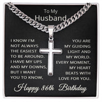 Load image into Gallery viewer, 86th Birthday Gifts for Husband – To My Husband Cross Necklace – Men’s Stainless Steel Cuban Link Chain
