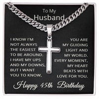 Load image into Gallery viewer, 45th Birthday Gifts for Husband – To My Husband Cross Necklace – Men’s Stainless Steel Cuban Link Chain
