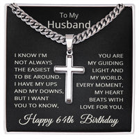 Load image into Gallery viewer, 64th Birthday Gifts for Husband – To My Husband Cross Necklace – Men’s Stainless Steel Cuban Link Chain
