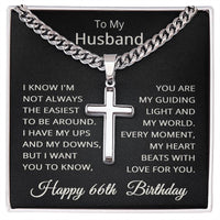 Load image into Gallery viewer, 66th Birthday Gifts for Husband – To My Husband Cross Necklace – Men’s Stainless Steel Cuban Link Chain
