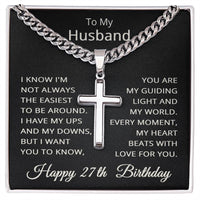Load image into Gallery viewer, 27th Birthday Gifts for Husband – To My Husband Cross Necklace – Men’s Stainless Steel Cuban Link Chain
