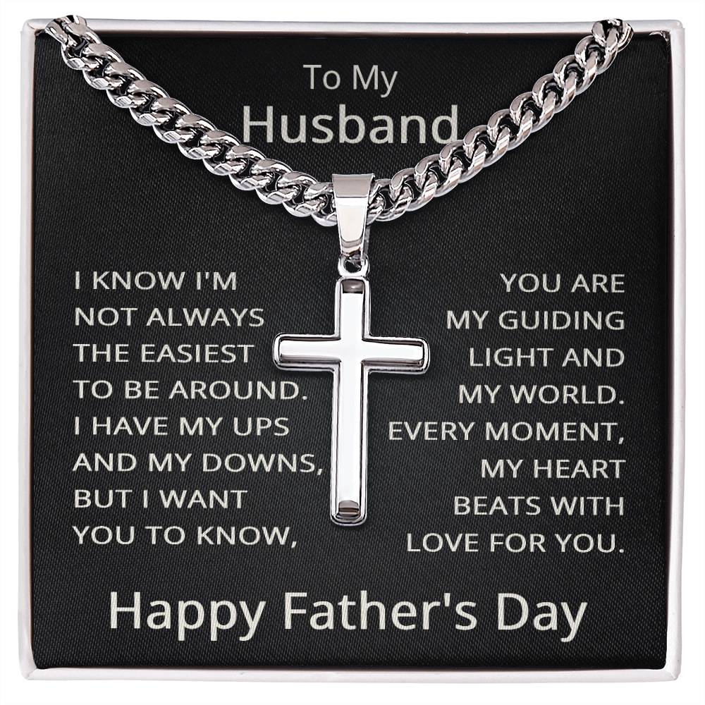 Fathers Day Gift for Husband Happy Fathers Day Necklace with Cross Pendant
