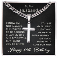 Load image into Gallery viewer, 40th Birthday Gifts for Husband – To My Husband Cross Necklace – Men’s Stainless Steel Cuban Link Chain
