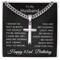 Load image into Gallery viewer, 82nd Birthday Gifts for Husband – To My Husband Cross Necklace – Men’s Stainless Steel Cuban Link Chain
