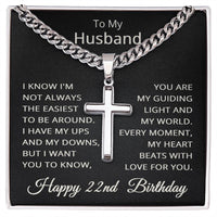 Load image into Gallery viewer, 22nd Birthday Gifts for Husband – To My Husband Cross Necklace – Men’s Stainless Steel Cuban Link Chain
