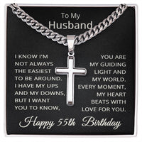 Load image into Gallery viewer, 55th Birthday Gifts for Husband – To My Husband Cross Necklace – Men’s Stainless Steel Cuban Link Chain
