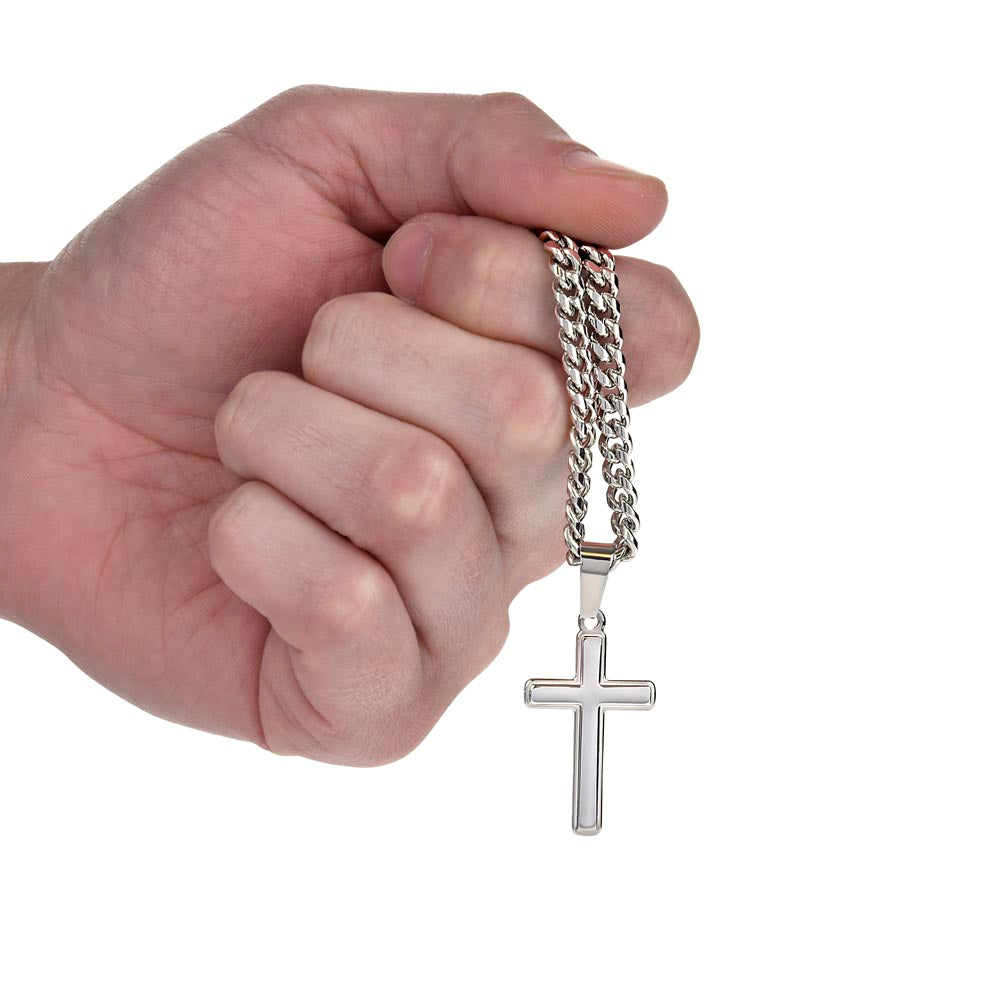 To My Husband Cross Necklace - Men's Adjustable Stainless Steel Cuban Link Chain Gift - - "Forever & Then Some" Husband Message Card