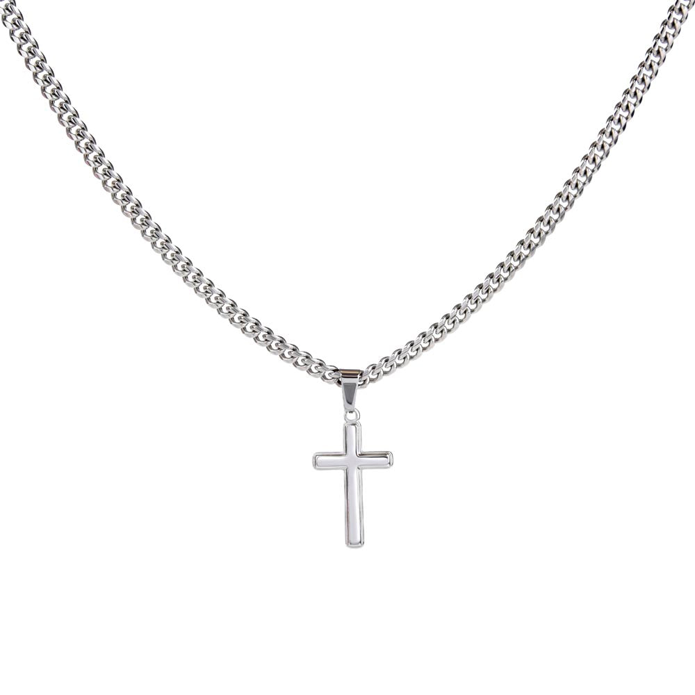 Husband Christmas Necklace for Husband To My Husband Merry Christmas Gift for Him Men Jewelry Cuban Link Chain with Cross Pendant