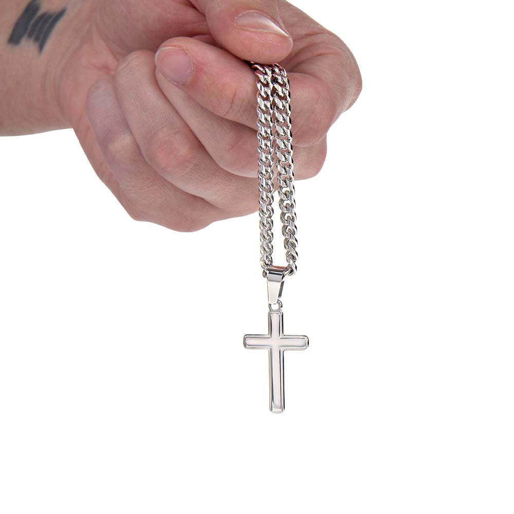 To My Husband Cross Necklace - Men's Adjustable Stainless Steel Cuban Link Chain Gift - - "Forever & Then Some" Husband Message Card