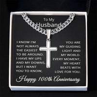 Load image into Gallery viewer, 100th Anniversary Gift for Husband - Cuban Link Cross Chain for Men, Stainless Steel

