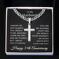 34th Anniversary Necklace for Husband 34 Years Anniversary Jewelry for Him Men Cuban Link Chain with Cross Pendant