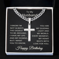 Load image into Gallery viewer, Husband Birthday Necklace for Husband Happy Birthday Gift for Him Men Jewelry Cuban Link Chain with Cross Pendant
