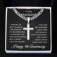 4th Anniversary Necklace for Husband 4 Years Anniversary Jewelry for Him Men Cuban Link Chain with Cross Pendant