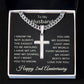 2nd Anniversary Necklace for Husband 2 Years Anniversary Jewelry for Him Men Cuban Link Chain with Cross Pendant