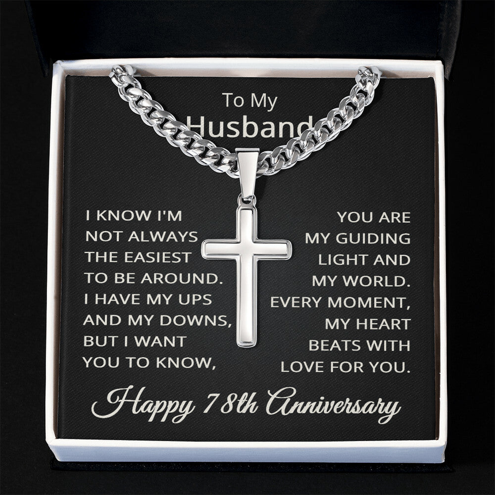 78th Anniversary Necklace for Husband 78 Years Anniversary Jewelry for Him Men Cuban Link Chain with Cross Pendant