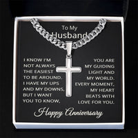 Load image into Gallery viewer, Husband Happy Anniversary Necklace for Husband To My Husband Jewelry for Him Men Cuban Link Chain with Cross Pendant
