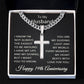 19th Anniversary Necklace for Husband 19 Years Anniversary Jewelry for Him Men Cuban Link Chain with Cross Pendant