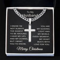 Load image into Gallery viewer, Husband Christmas Necklace for Husband To My Husband Merry Christmas Gift for Him Men Jewelry Cuban Link Chain with Cross Pendant

