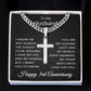 3rd Anniversary Necklace for Husband 3 Years Anniversary Jewelry for Him Men Cuban Link Chain with Cross Pendant