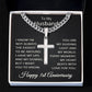 1st Anniversary Necklace for Husband 1 Year Anniversary Jewelry for Him Men Cuban Link Chain with Cross Pendant