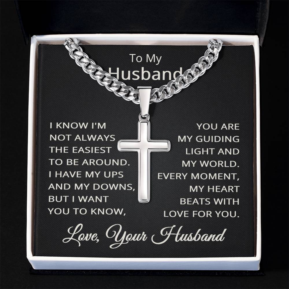 Husband Love Your Husband Necklace for Husband To My Husband Gift for Him Men Jewelry Cuban Link Chain with Cross Pendant