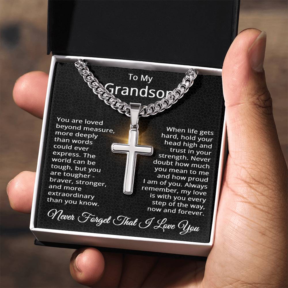 To My Grandson Cross Necklace from Grandparents