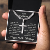Load image into Gallery viewer, 100th Birthday Gifts for Husband – To My Husband Cross Necklace – Men’s Stainless Steel Cuban Link Chain

