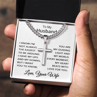 Load image into Gallery viewer, To My Husband Necklace Cross - Husband Gifts from Wife - Cuban Link Chain for Him
