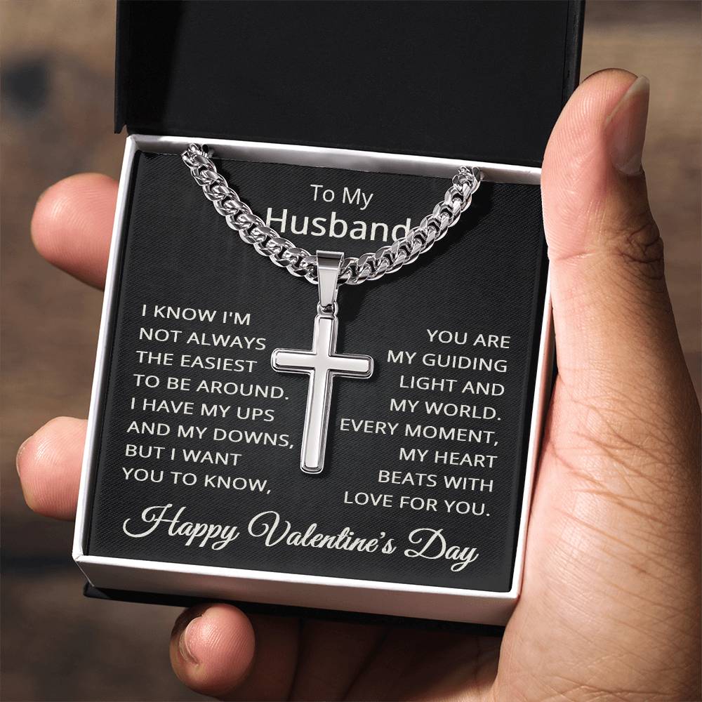 To My Husband Cross Necklace for Men with