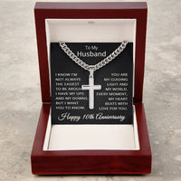 Load image into Gallery viewer, 10th Anniversary Necklace for Husband 10 Years Anniversary Jewelry for Him Men Cuban Link Chain with Cross Pendant

