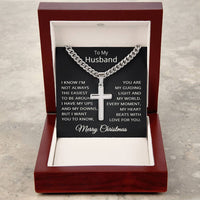 Load image into Gallery viewer, Husband Christmas Necklace for Husband To My Husband Merry Christmas Gift for Him Men Jewelry Cuban Link Chain with Cross Pendant
