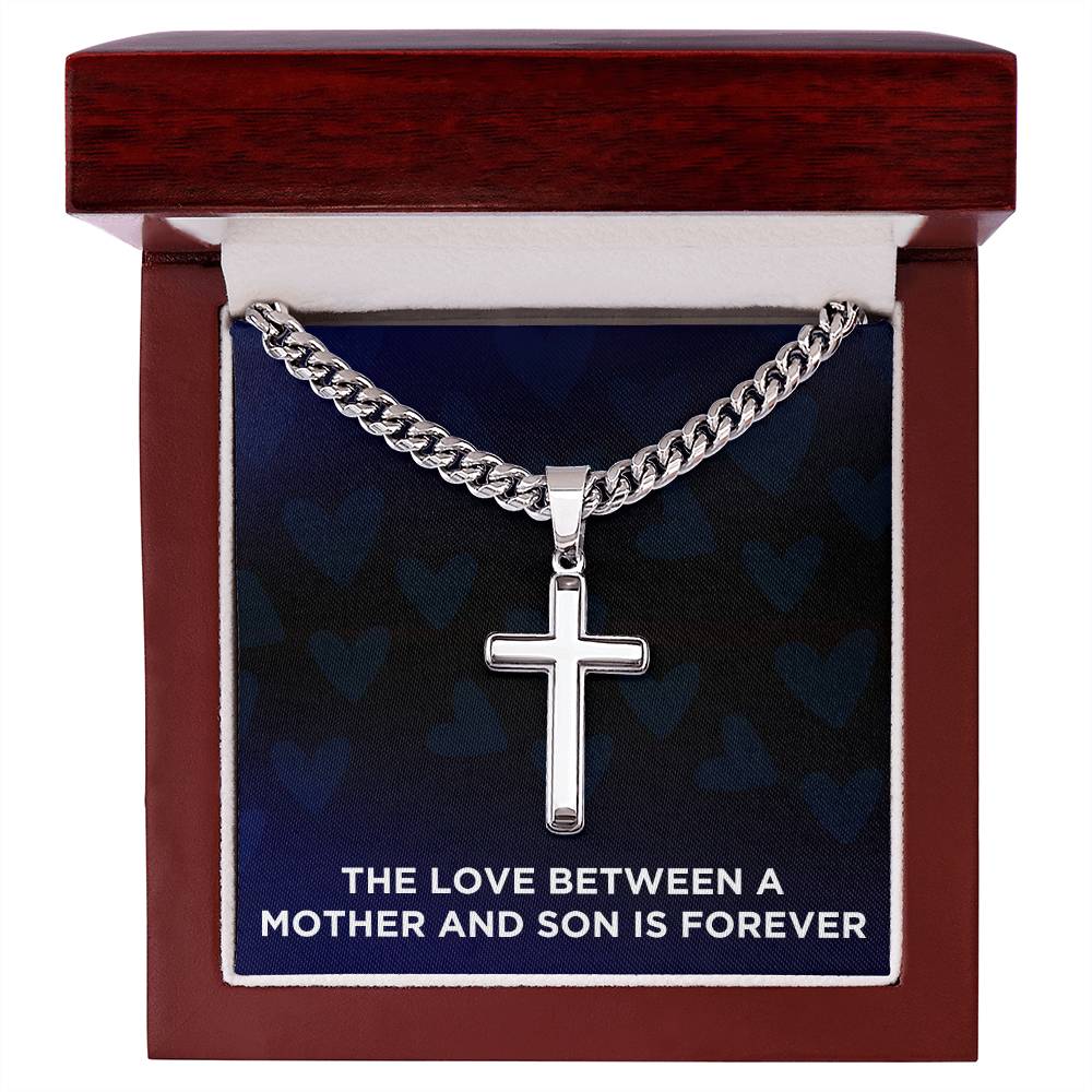 Son Necklace from Mom – Cross Pendant on Cuban Chain for Christmas, Birthday, or Graduation