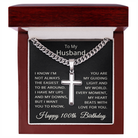 Load image into Gallery viewer, 100th Birthday Gifts for Husband – To My Husband Cross Necklace – Men’s Stainless Steel Cuban Link Chain
