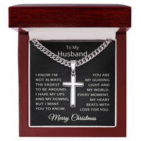 Load image into Gallery viewer, Husband Christmas Necklace for Husband To My Husband Merry Christmas Gift for Him Men Jewelry Cuban Link Chain with Cross Pendant
