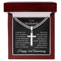 Load image into Gallery viewer, 2nd Anniversary Gift for Husband - Cuban Link Cross Chain for Men, Stainless Steel
