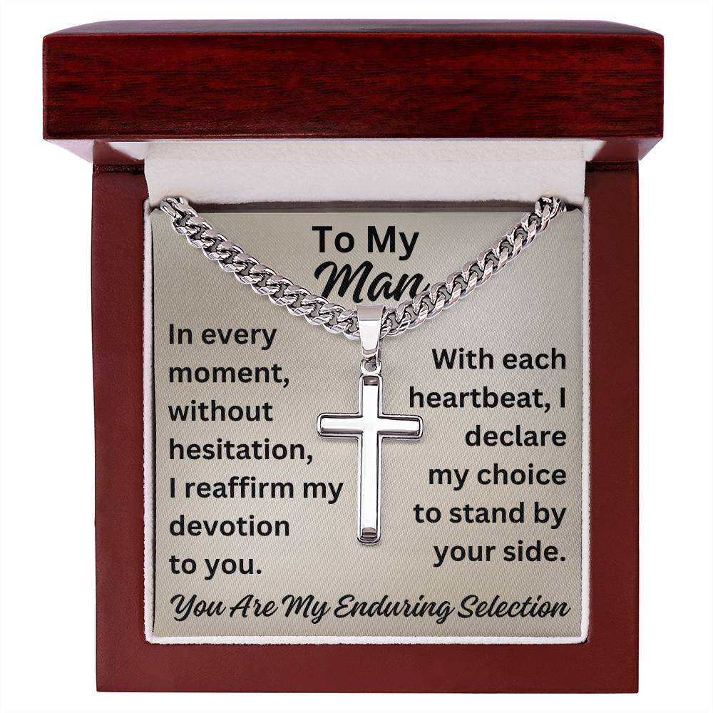 To My Man Necklace Valentine's Day Gifts for Him Husband Christmas Gifts for Him You Are My Enduring Selection Men Cross Necklace on Cuban Chain