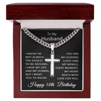 Load image into Gallery viewer, 58th Birthday Gifts for Husband – To My Husband Cross Necklace – Men’s Stainless Steel Cuban Link Chain
