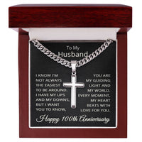 Load image into Gallery viewer, 100th Anniversary Gift for Husband - Cuban Link Cross Chain for Men, Stainless Steel
