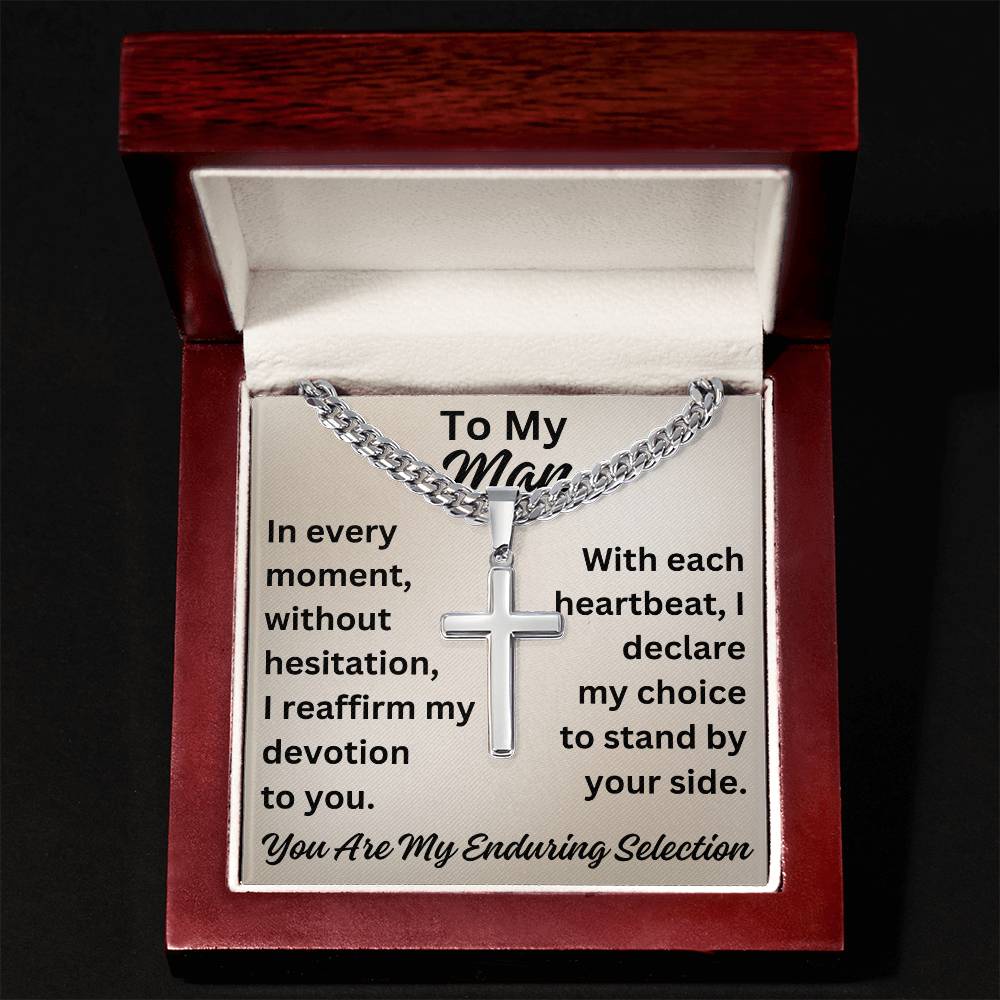 To My Man Necklace Valentine's Day Gifts for Him Husband Christmas Gifts for Him You Are My Enduring Selection Men Cross Necklace on Cuban Chain
