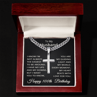 Load image into Gallery viewer, 100th Birthday Gifts for Husband – To My Husband Cross Necklace – Men’s Stainless Steel Cuban Link Chain
