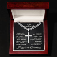 Load image into Gallery viewer, 65th Anniversary Gift for Husband - Cuban Link Cross Chain for Men, Stainless Steel
