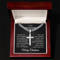 Load image into Gallery viewer, Husband Christmas Necklace for Husband To My Husband Merry Christmas Gift for Him Men Jewelry Cuban Link Chain with Cross Pendant
