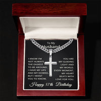 Load image into Gallery viewer, 57th Birthday Gifts for Husband – To My Husband Cross Necklace – Men’s Stainless Steel Cuban Link Chain
