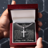 Load image into Gallery viewer, 100th Birthday Gifts for Husband – To My Husband Cross Necklace – Men’s Stainless Steel Cuban Link Chain
