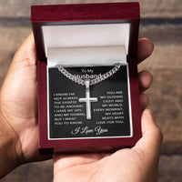 Load image into Gallery viewer, To My Husband Necklace - Valentines Day Jewelry for Husband - Cuban Link Chain with Cross for Men
