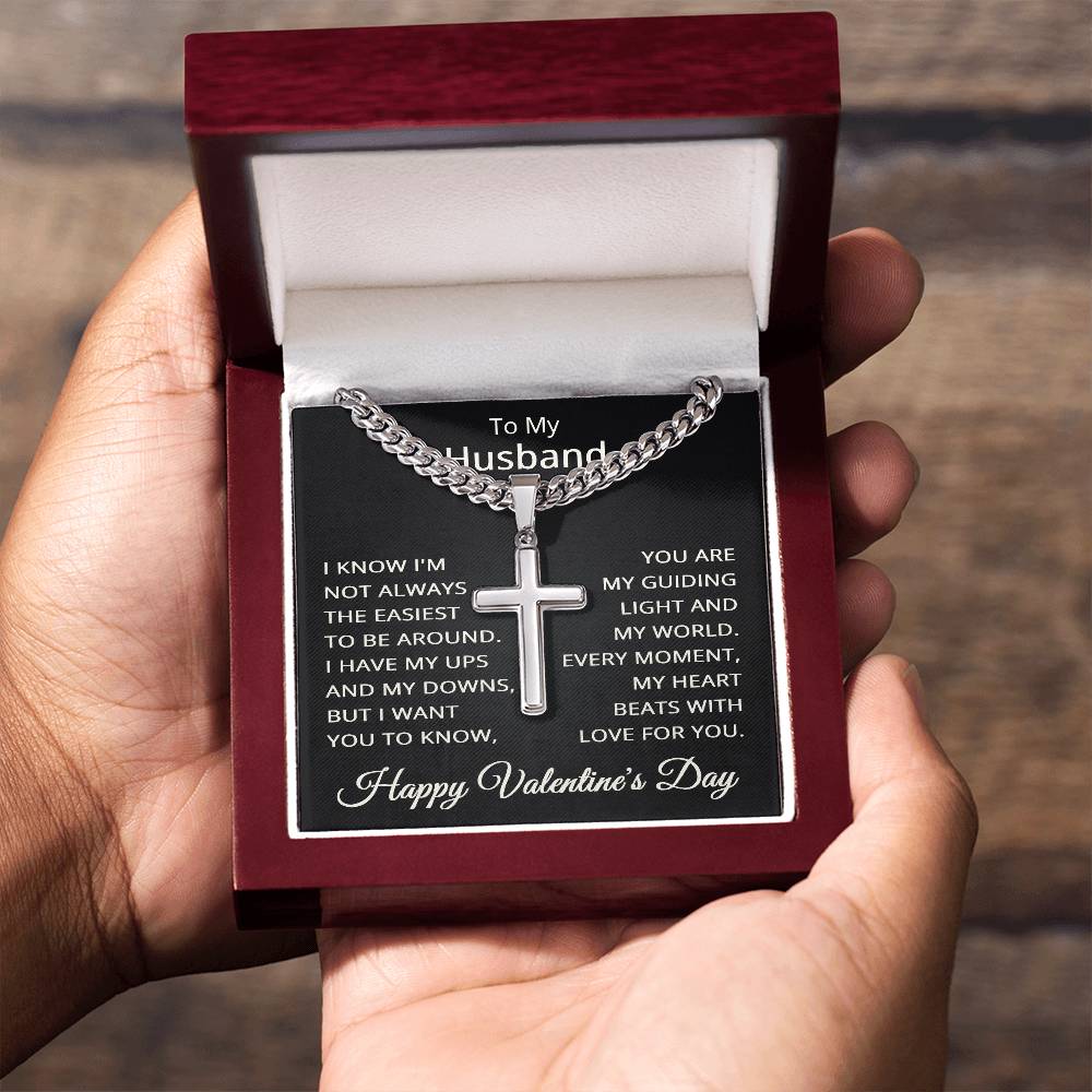 To My Husband Cross Necklace for Men with